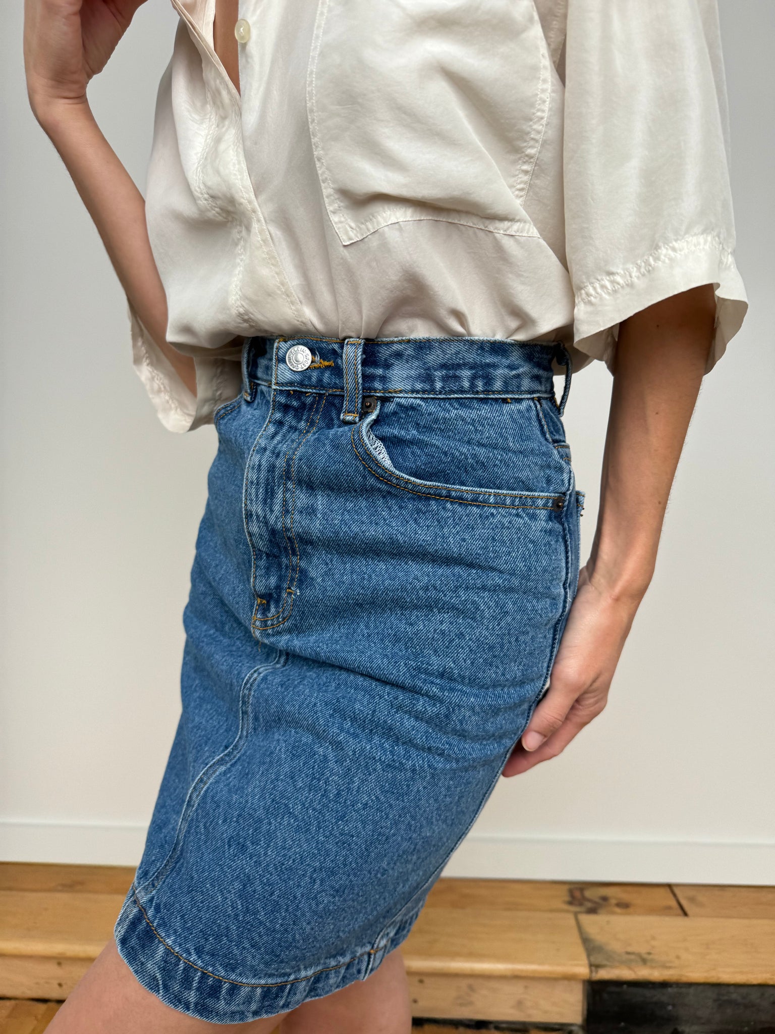 Vintage Medium Wash Cotton Denim Skirt