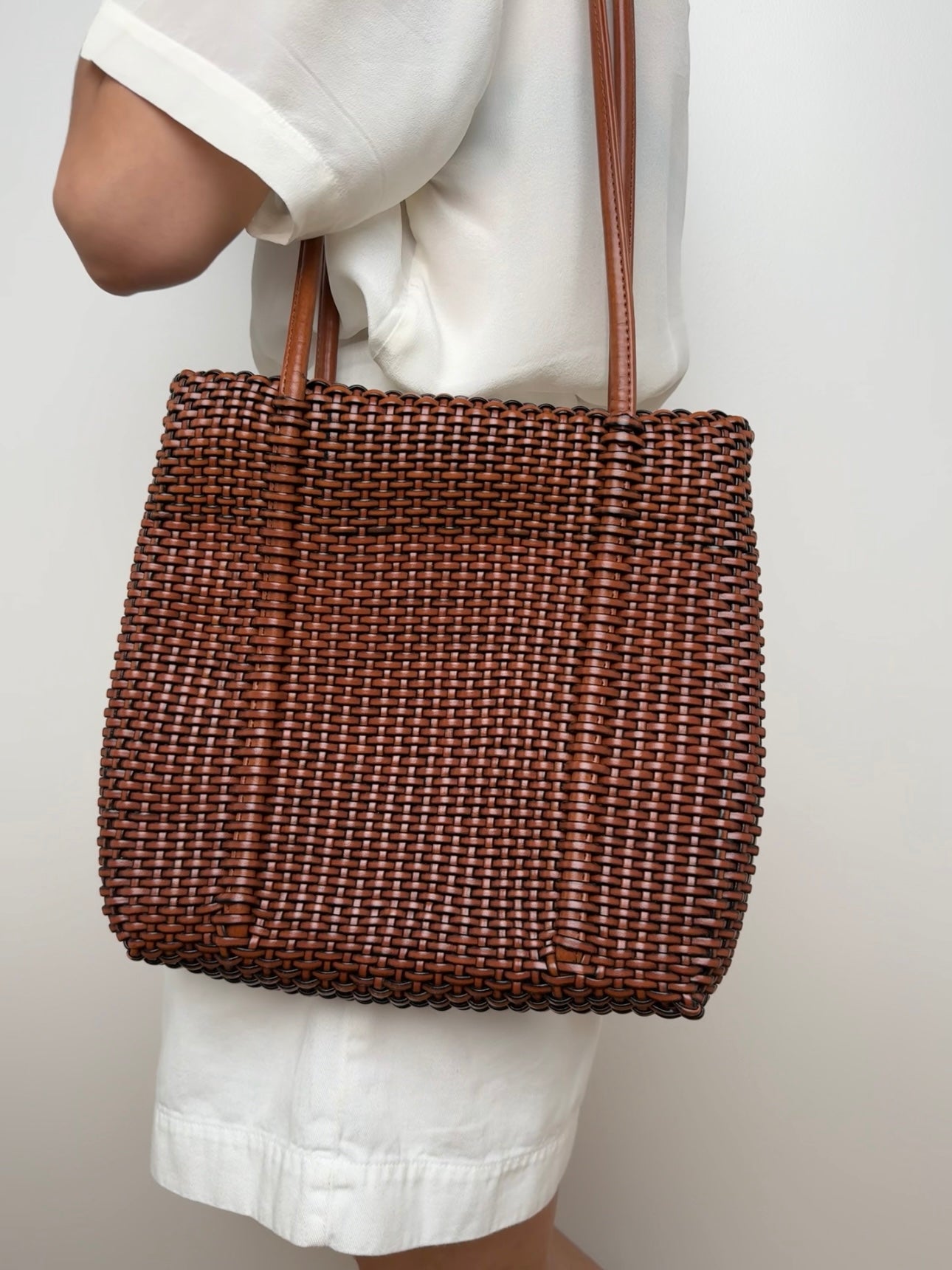 Vintage Brown Woven Leather Shoulder Bag