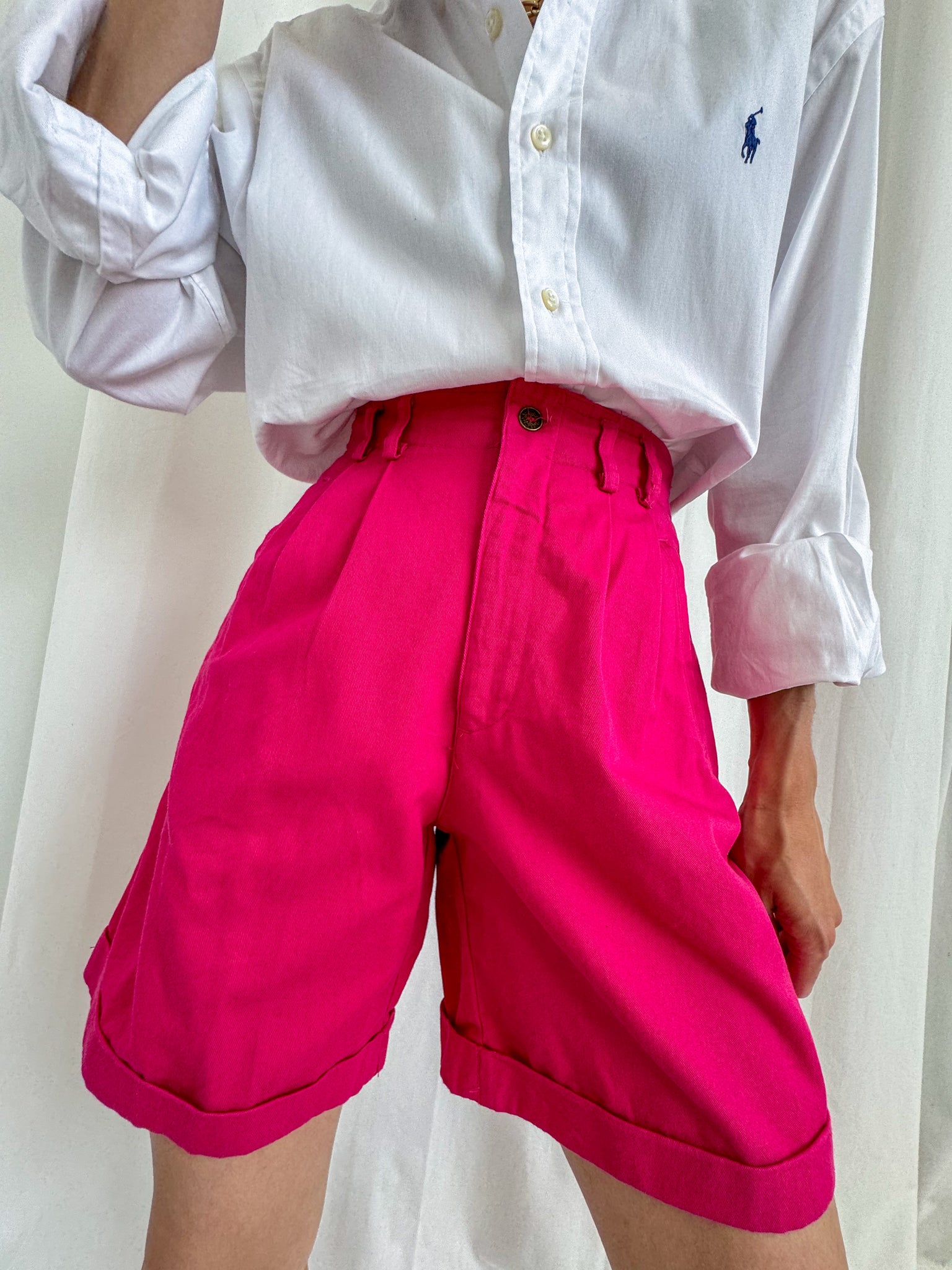 Vintage 90s Magenta Cotton High Waisted Cuffed Shorts