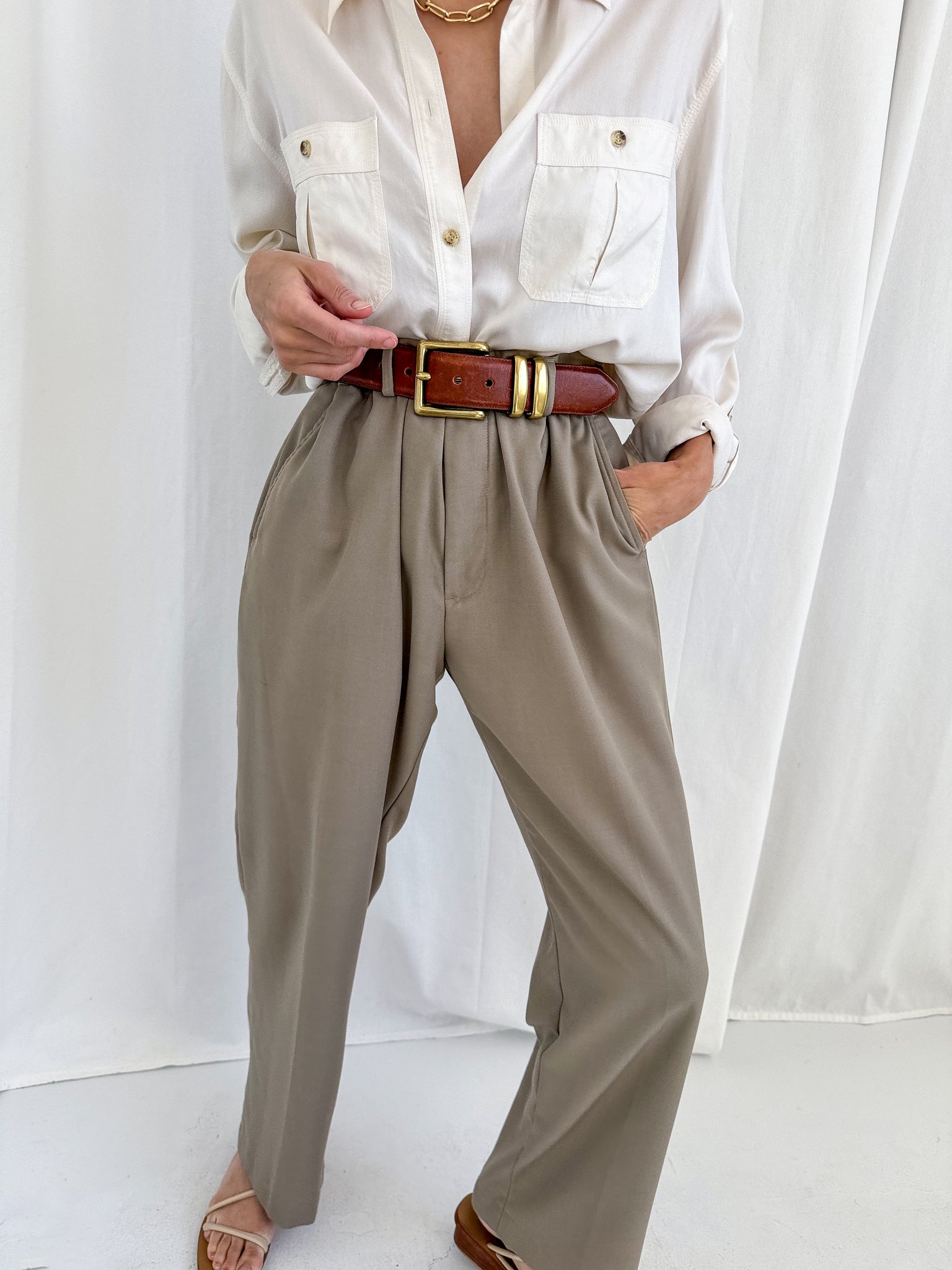 Vintage Unisex Huître Calvin Klein Viscose Blend Trousers