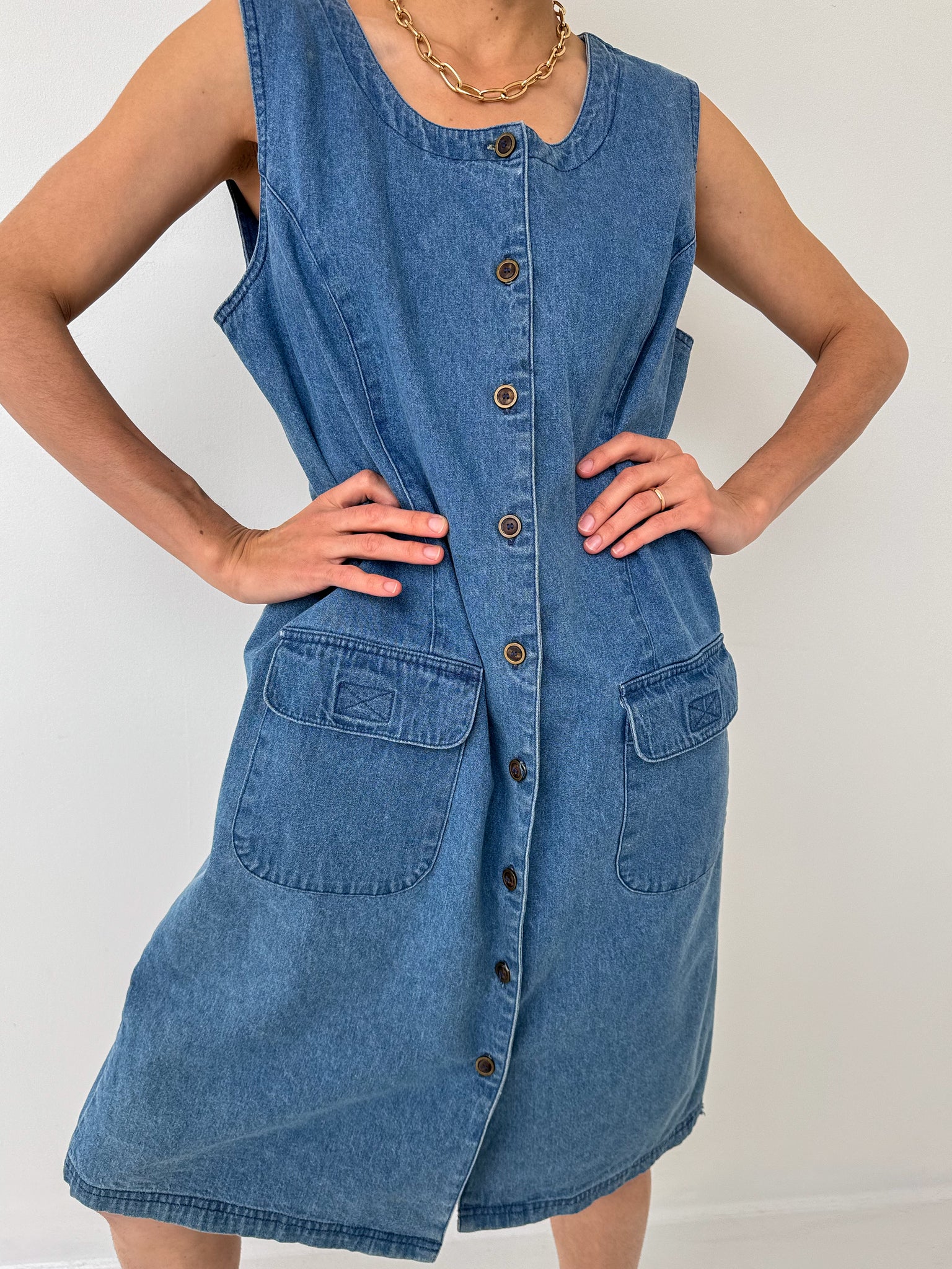 Vintage 90s Bleu Denim Sleeveless Dress