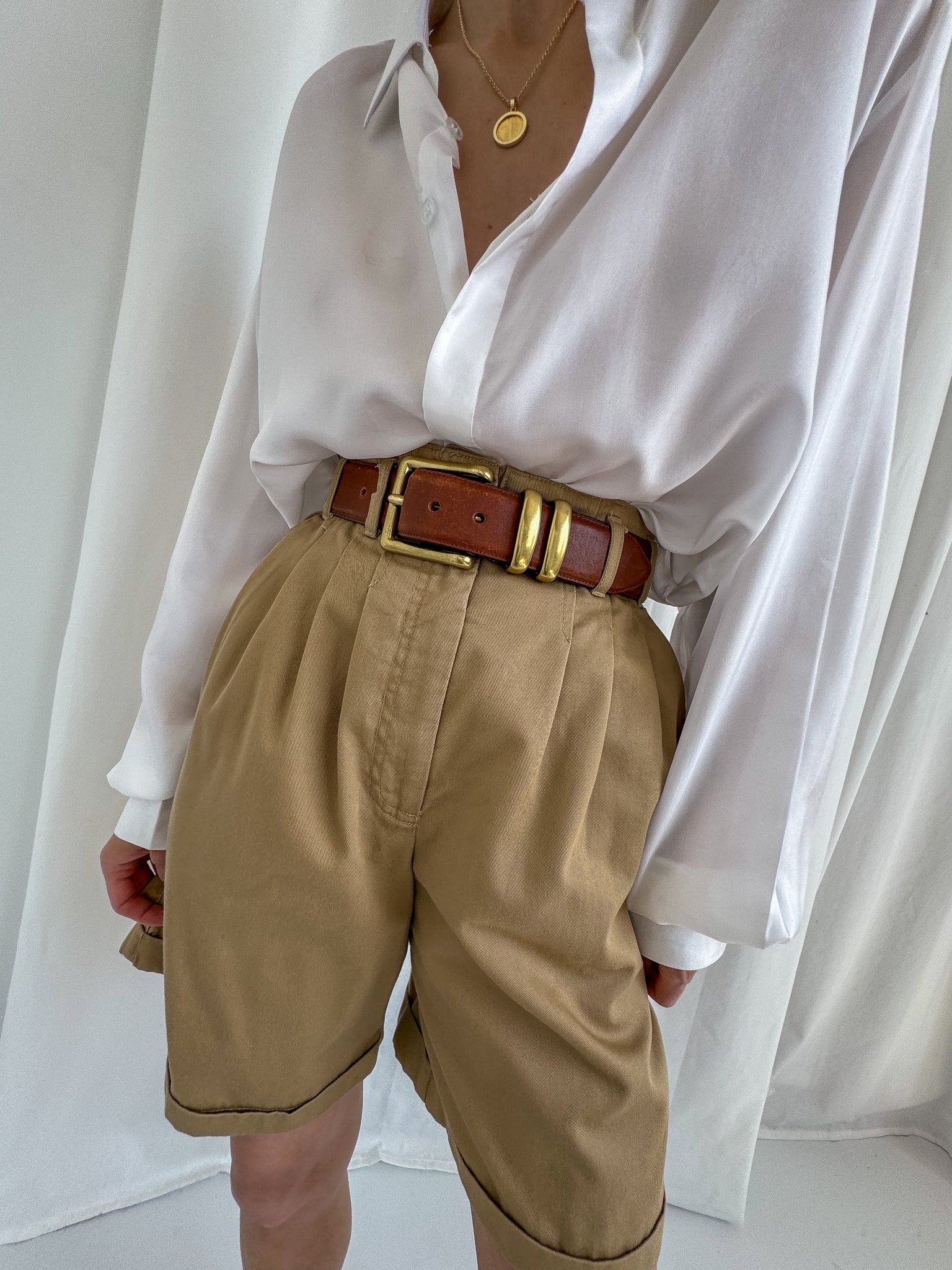 Vintage 90s Caramel Cotton Safari Cuffed Shorts