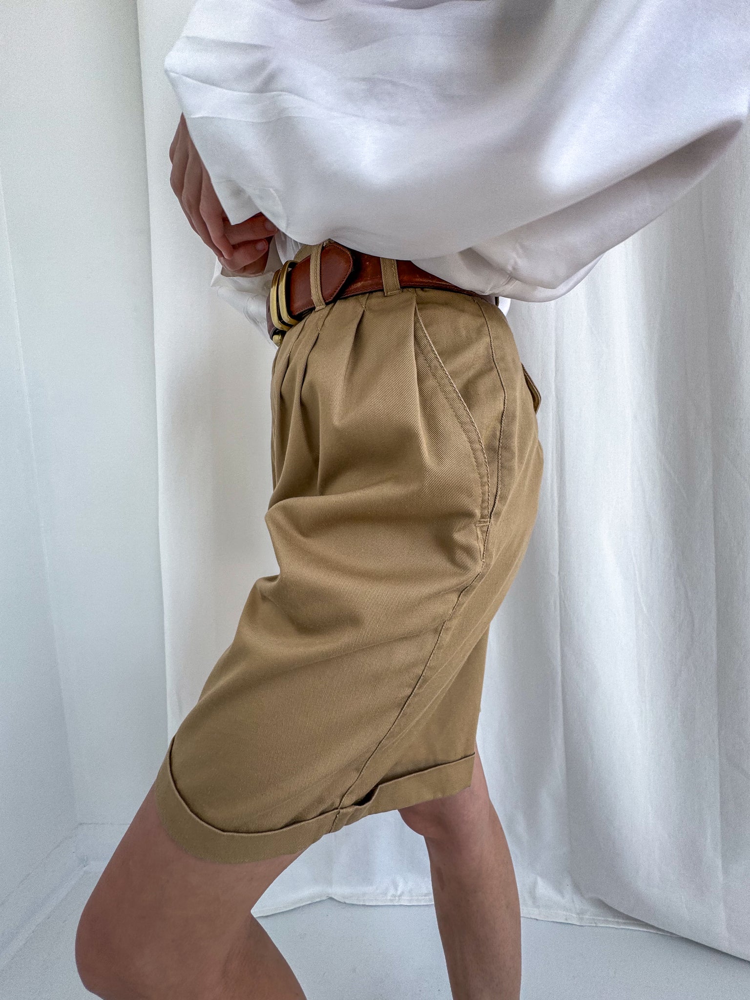 Vintage 90s Caramel Cotton Safari Cuffed Shorts