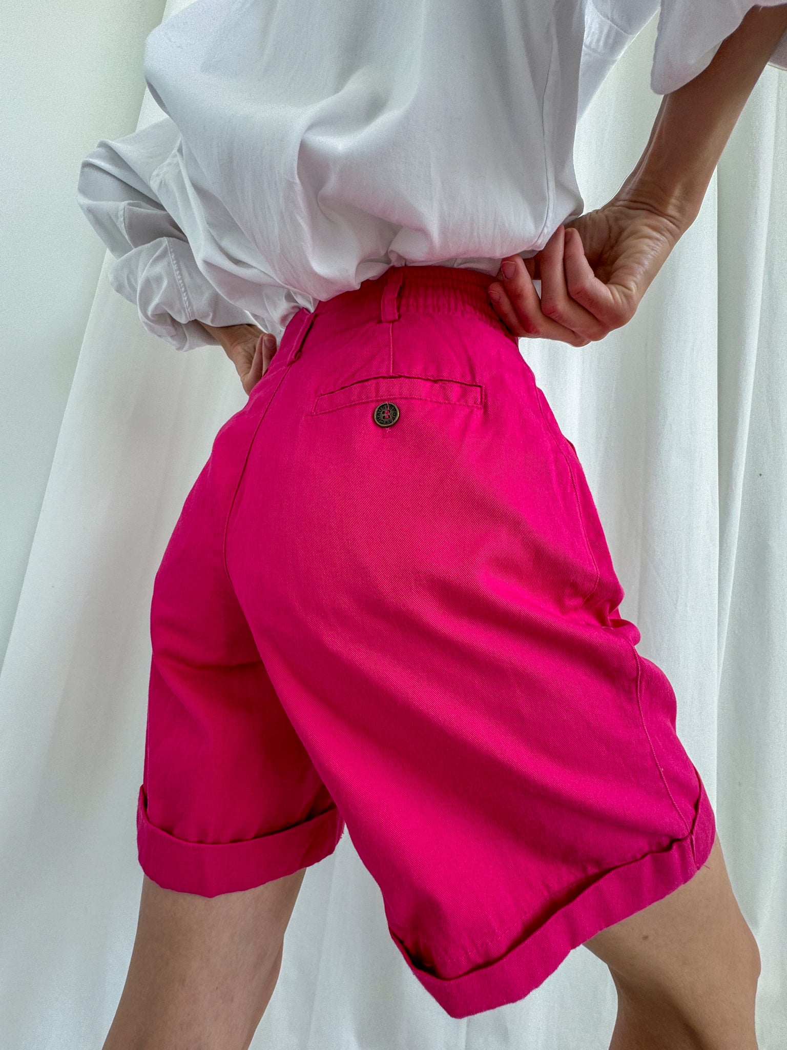 Vintage 90s Magenta Cotton High Waisted Cuffed Shorts