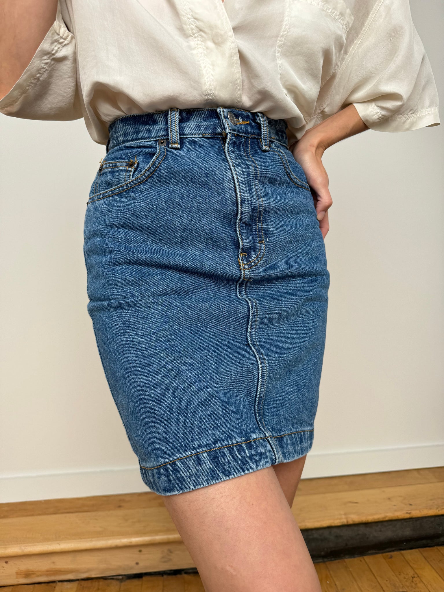 Vintage Medium Wash Cotton Denim Skirt